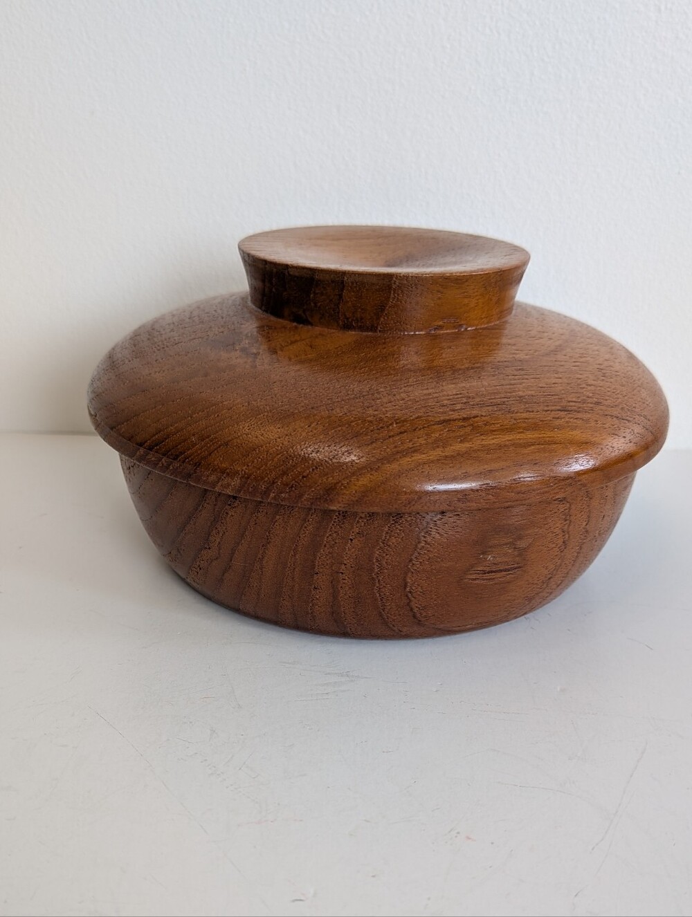 Vintage Teak Turned Wood Lidded Bowl MCM Trinket Dish with Lid
